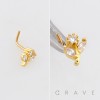 FLOWER MULTI CZ MARQUISE LEAF POLISH 316L SURGICAL STEEL L-SHAPE NOSE BOX